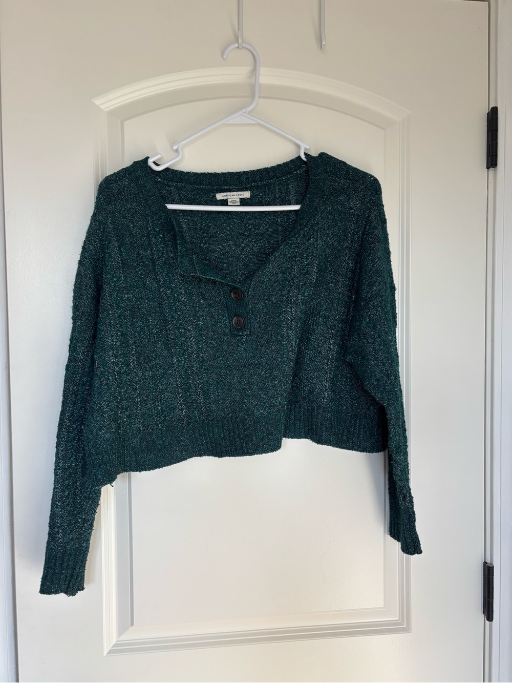 American Eagle Outfitters Cropped V‑Neck Button Sweater - Dark Teal